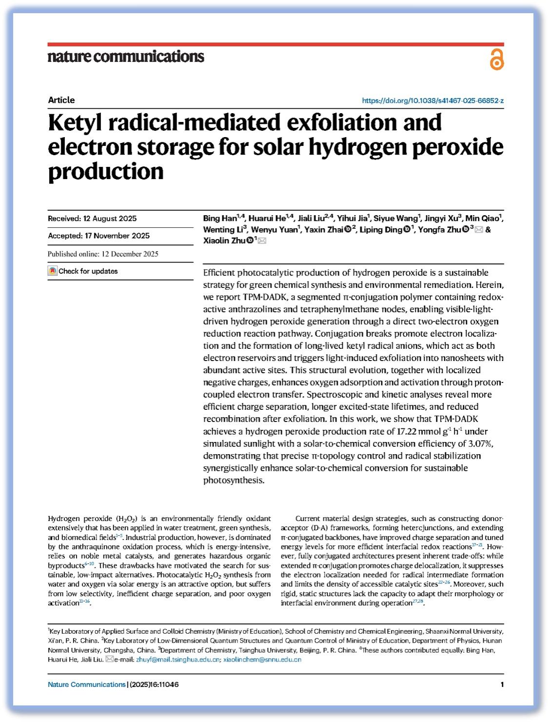 Ketyl Radical-Mediated Exfoliation and Electron Storage for Solar Hydrogen Peroxide Production