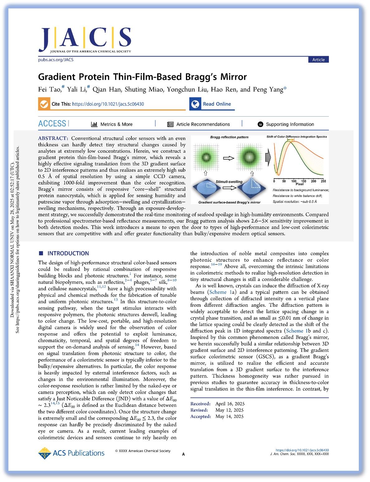 生物表界面与智能大分子研究团队在色情影片
JACS上发表研究成果（2025-5-29）